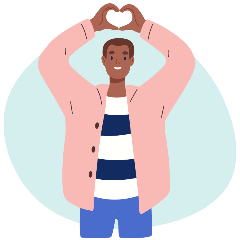Illustration of young man clasping is hands to make a heart shape