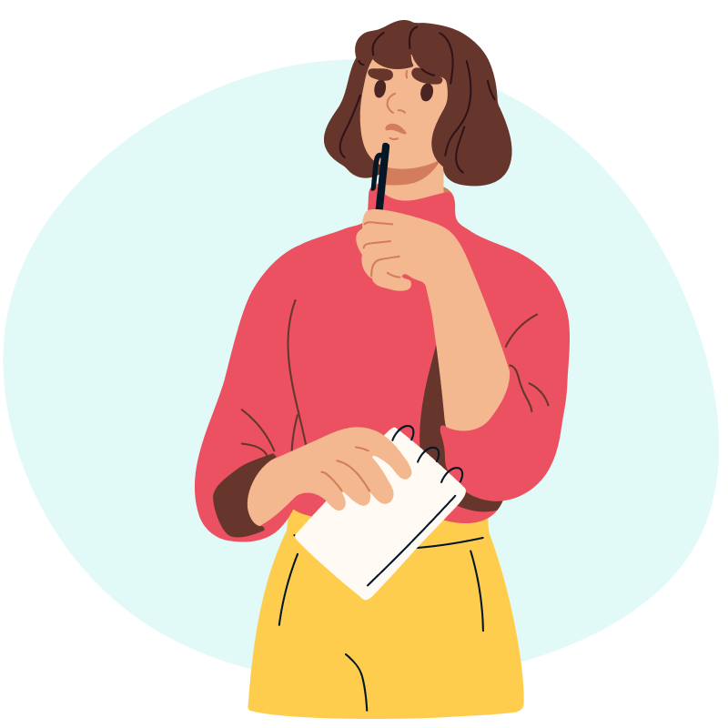 Building connections. Illustration of young person holding a notebook and thinking