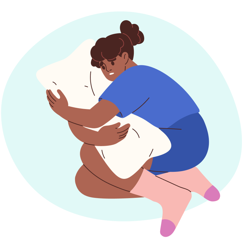 building connections. Illustration of young person hugging a pillow